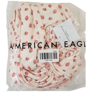 AMERICAN EAGLE Pajama Set Women Luxe Plush Ruffled Tank Top & Shorts Strawberry